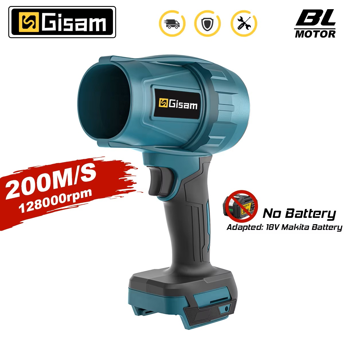 GISMO Bezszczotkowy elektryczny wentylator turbinowy 200M/S, przenośny pistolet powietrzny, ręczne narzędzie do usuwania kurzu liści i śniegu, kompatybilny z akumulatorem Makita 18V